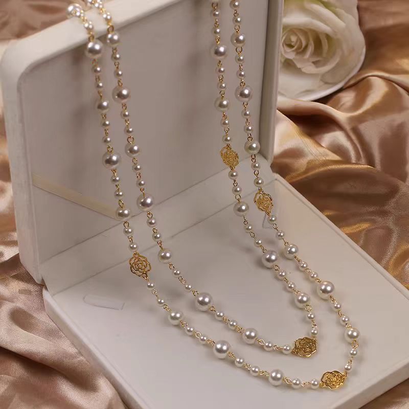 Retro Multi - layer Pearls Necklace Fashion Long Sweater Chain Versatile Accessories For Women - sparklesway.co.uk