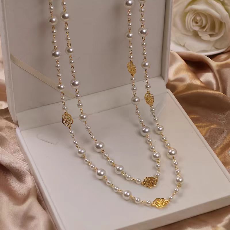 Retro Multi-layer Pearls Necklace Fashion Long Sweater Chain Versatile Accessories For Women - sparklesway.co.uk 