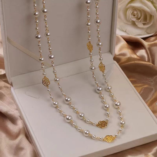 Retro Multi - layer Pearls Necklace Fashion Long Sweater Chain Versatile Accessories For Women - sparklesway.co.uk