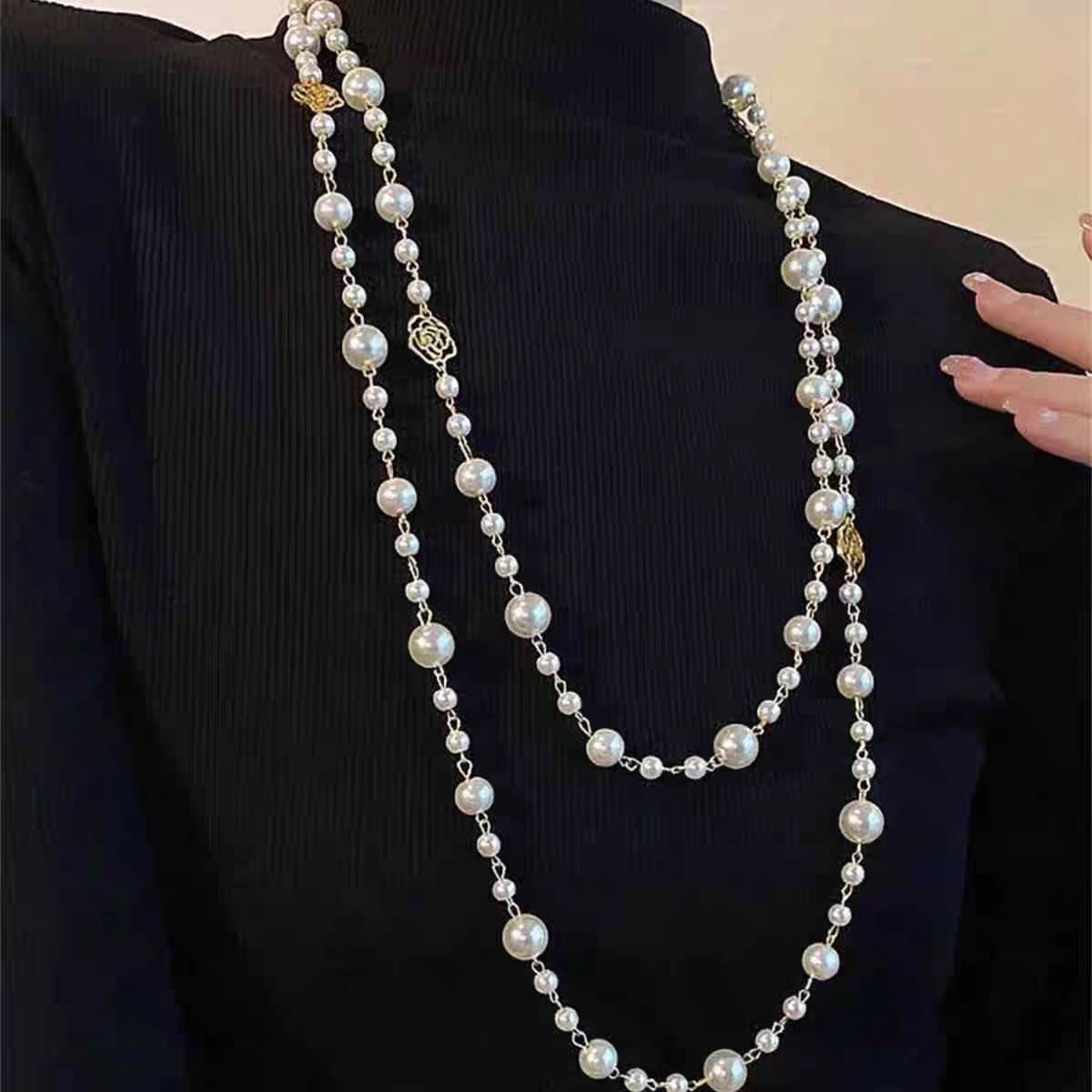 Retro Multi - layer Pearls Necklace Fashion Long Sweater Chain Versatile Accessories For Women - sparklesway.co.uk