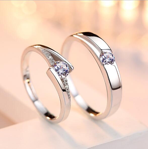 Simulation Diamond Ring Couple Rings A Pair of Live 925 Silver Men and Women Marriage Rings Lettering Rings Diamond Rings - sparklesway.co.uk 