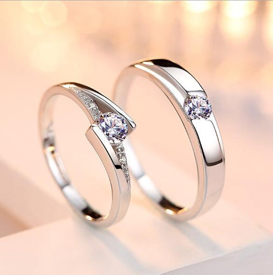 Simulation Diamond Ring Couple Rings A Pair of Live 925 Silver Men and Women Marriage Rings Lettering Rings Diamond Rings - sparklesway.co.uk