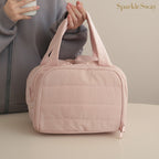 Sparklesway.co.uk pink quilted nylon travel storage bag with dual zippers and comfortable handles.