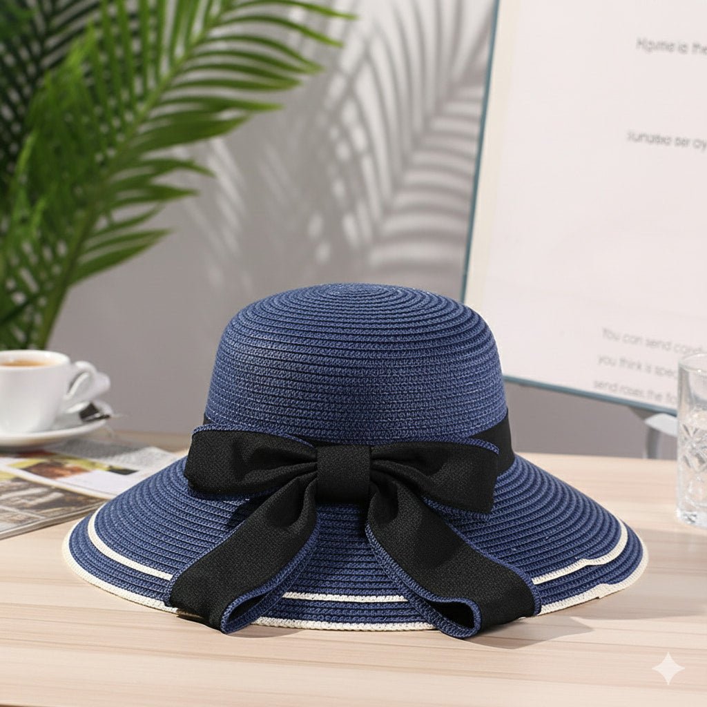 Straw Sun Hat Women Summer Beach Hat Wide Brim Bow Ribbon - sparklesway.co.uk