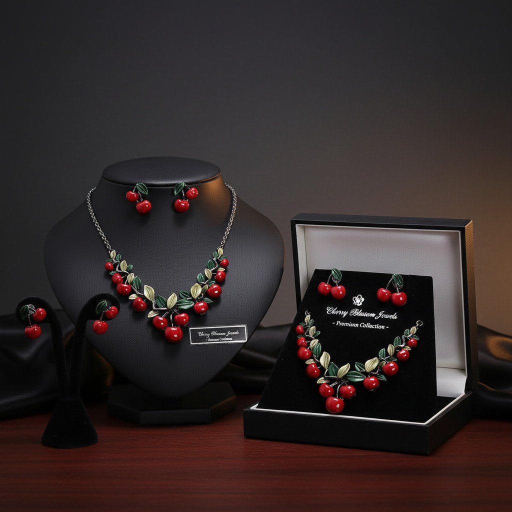 Vintage Cherry Necklace Set | Unique Fashion Jewelry for Women - sparklesway.co.uk