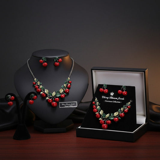 Vintage Cherry Necklace Set | Unique Fashion Jewelry for Women - sparklesway.co.uk