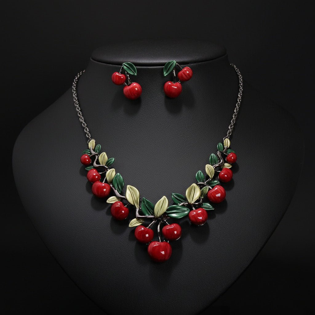 Vintage Cherry Necklace Set | Unique Fashion Jewelry for Women - sparklesway.co.uk