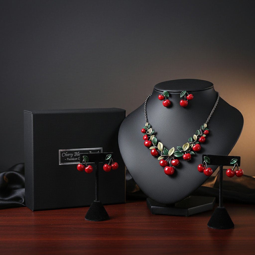 Vintage Cherry Necklace Set | Unique Fashion Jewelry for Women - sparklesway.co.uk