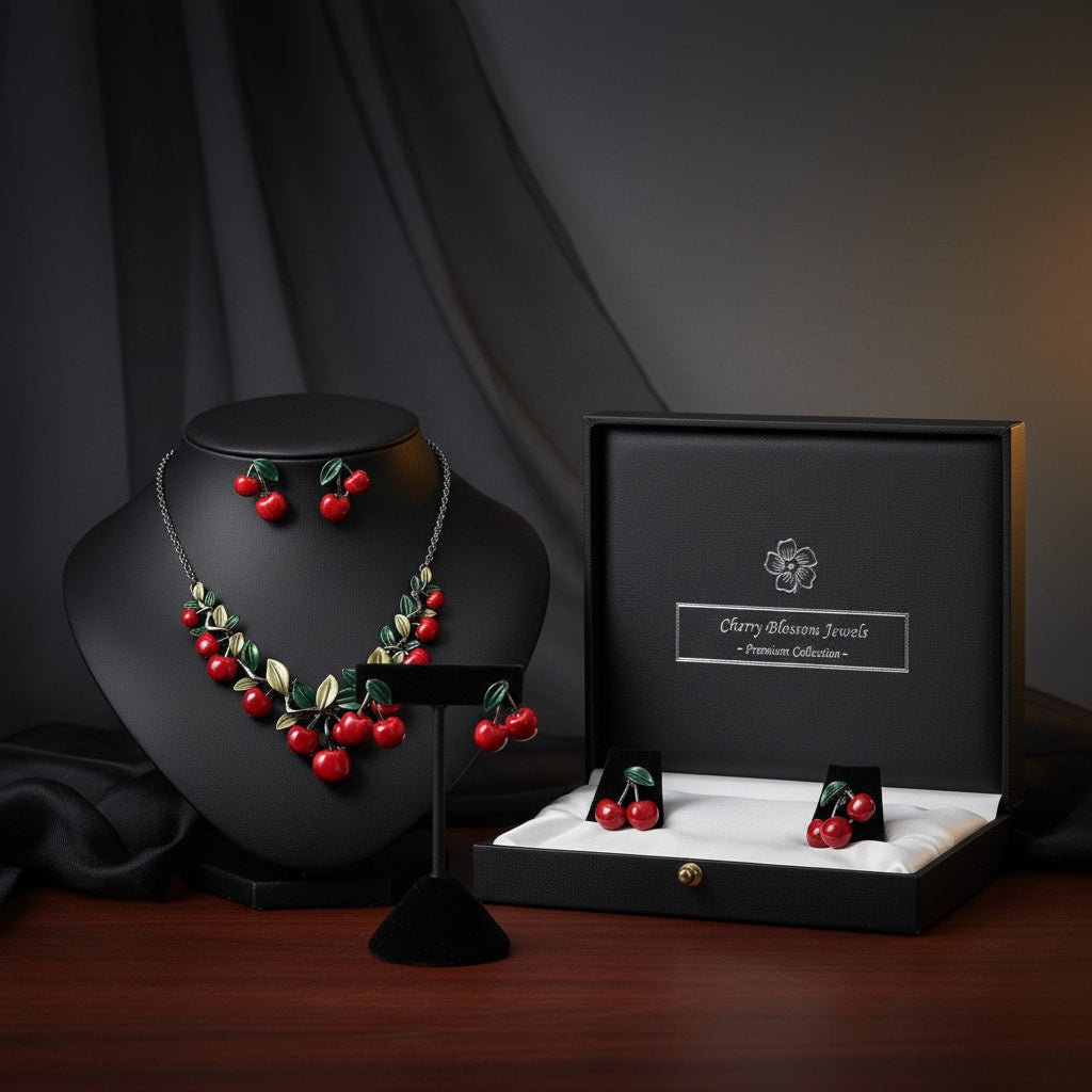 Vintage Cherry Necklace Set | Unique Fashion Jewelry for Women - sparklesway.co.uk