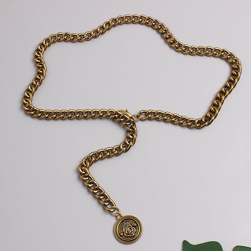 Waist Chain Jeans Dress Accessories Black Gold Chain Belt - sparklesway.co.uk 