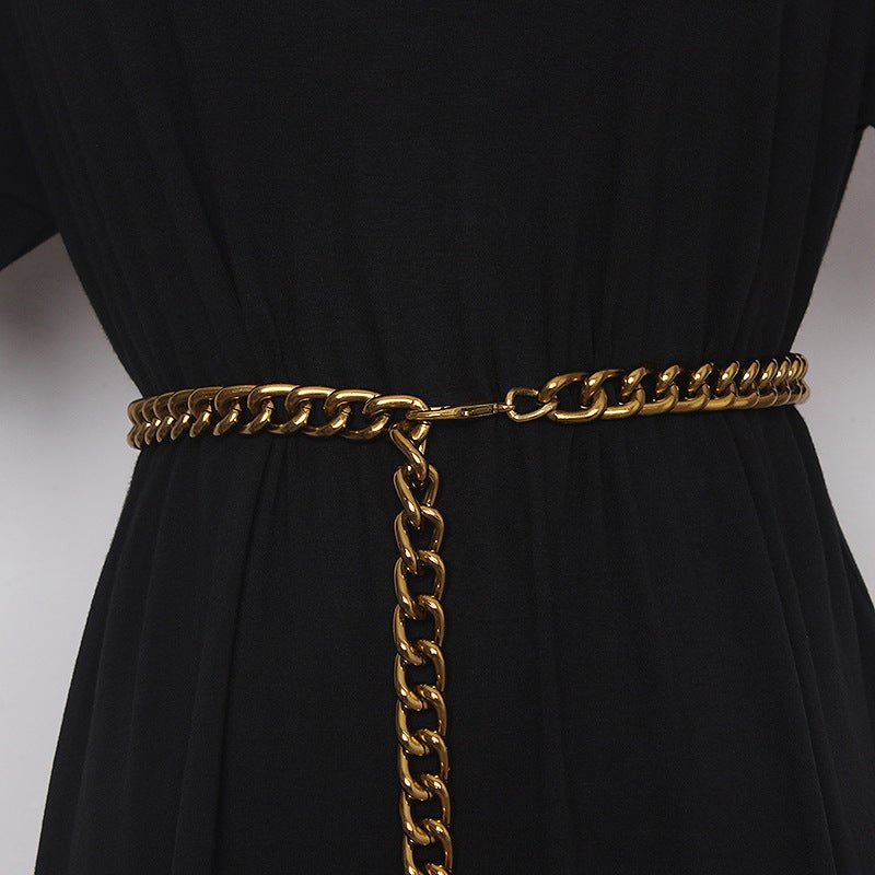 Waist Chain Jeans Dress Accessories Black Gold Chain Belt - sparklesway.co.uk 