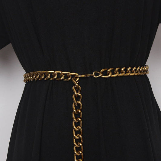Waist Chain Jeans Dress Accessories Black Gold Chain Belt - sparklesway.co.uk