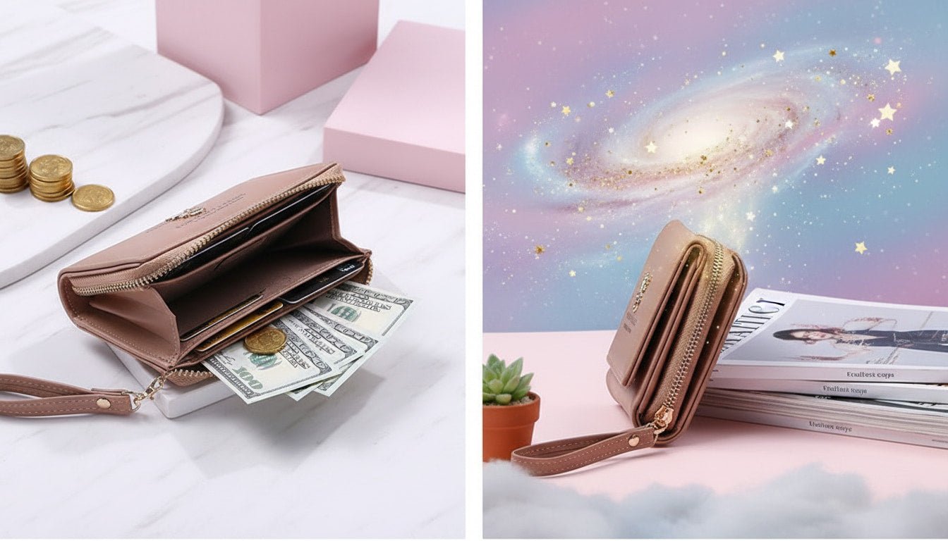 Women's Small Wallet | Compact Leather Wallet with Wrist Strap - sparklesway.co.uk